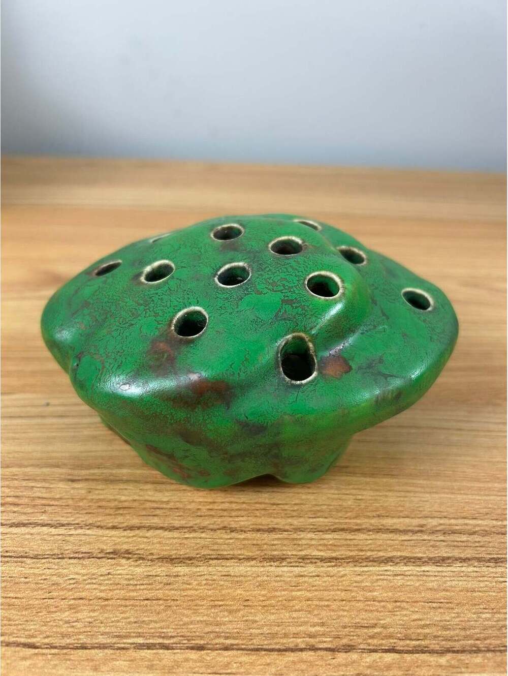 Weller Coppertone Flower Frog 1920s Art Pottery Matte Green Large Flower Frog